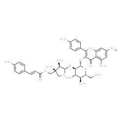 ChemSpider 2D Image | 5-Hydroxy-2-(4-hydroxyphenyl)-7-methoxy-4-oxo-4H-chromen-3-yl 2-O-[(2S,3R,4S)-3,4-dihydroxy-4-({[(2E)-3-(4-hydroxyphenyl)-2-propenoyl]oxy}methyl)tetrahydro-2-furanyl]-beta-D-glucopyranoside | C36H36O17