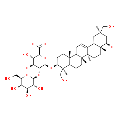 ChemSpider 2D Image | (3beta,5xi,9xi,18xi,22beta)-22,24,30-Trihydroxyolean-12-en-3-yl 2-O-beta-D-glucopyranosyl-beta-D-glucopyranosiduronic acid | C42H68O15