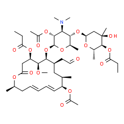 ChemSpider 2D Image | [(2S,3S,4R,6S)-6-[(2R,3S,4S,5R,6S)-5-acetoxy-6-[[(4R,5S,6S,7R,9R,10R,11E,13E,16R)-10-acetoxy-5-methoxy-9,16-dimethyl-2-oxo-7-(2-oxoethyl)-4-propanoyloxy-1-oxacyclohexadeca-11,13-dien-6-yl]oxy]-4-dimethylamino-2-methyl-tetrahydropyran-3-yl]oxy-4-hydroxy-2,4-dimethyl-tetrahydropyran-3-yl] propanoate | C45H71NO17