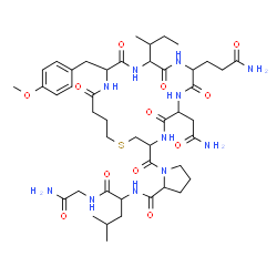 ChemSpider 2D Image | 1-{[6-(2-Amino-2-oxoethyl)-9-(3-amino-3-oxopropyl)-12-sec-butyl-15-(4-methoxybenzyl)-5,8,11,14,17-pentaoxo-1-thia-4,7,10,13,16-pentaazacycloicosan-3-yl]carbonyl}prolylleucylglycinamide | C45H69N11O12S