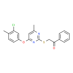 ChemSpider 2D Image | 2-{[4-(3-Chloro-4-methylphenoxy)-6-methyl-2-pyrimidinyl]sulfanyl}-1-phenylethanone | C20H17ClN2O2S