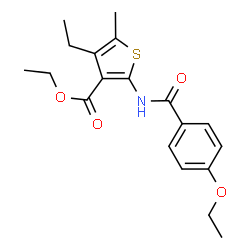 ChemSpider 2D Image | Ethyl 2-[(4-ethoxybenzoyl)amino]-4-ethyl-5-methyl-3-thiophenecarboxylate | C19H23NO4S