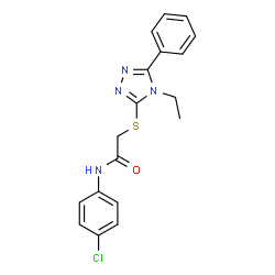 ChemSpider 2D Image | N-(4-Chlorophenyl)-2-[(4-ethyl-5-phenyl-4H-1,2,4-triazol-3-yl)sulfanyl]acetamide | C18H17ClN4OS
