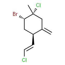 ChemSpider 2D Image | (1R,2S,4R)-2-Bromo-1-chloro-4-[(E)-2-chlorovinyl]-1-methyl-5-methylenecyclohexane | C10H13BrCl2