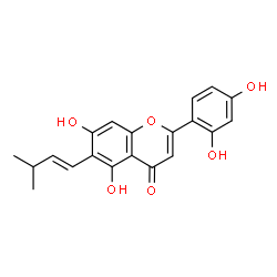 ChemSpider 2D Image | 2-(2,4-Dihydroxyphenyl)-5,7-dihydroxy-6-[(1E)-3-methyl-1-buten-1-yl]-4H-chromen-4-one | C20H18O6