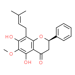 ChemSpider 2D Image | (2R)-5,7-Dihydroxy-6-methoxy-8-(3-methyl-2-buten-1-yl)-2-phenyl-2,3-dihydro-4H-chromen-4-one | C21H22O5