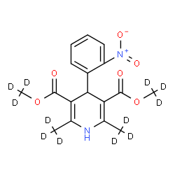 ChemSpider 2D Image | Bis[(~2~H_3_)methyl] 2,6-bis[(~2~H_3_)methyl]-4-(2-nitrophenyl)-1,4-dihydro-3,5-pyridinedicarboxylate | C17H6D12N2O6