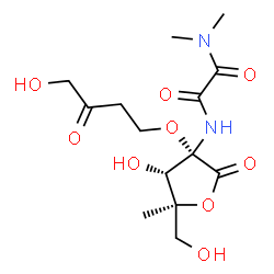 ChemSpider 2D Image | N'-[(3S,4S,5S)-4-Hydroxy-5-(hydroxymethyl)-3-(4-hydroxy-3-oxobutoxy)-5-methyl-2-oxotetrahydro-3-furanyl]-N,N-dimethylethanediamide | C14H22N2O9