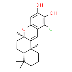 ChemSpider 2D Image | (4aS,6aR,12bS)-11-Chloro-4,4,6a,12b-tetramethyl-1,3,4,4a,5,6,6a,12b-octahydro-2H-benzo[a]xanthene-9,10-diol | C21H27ClO3