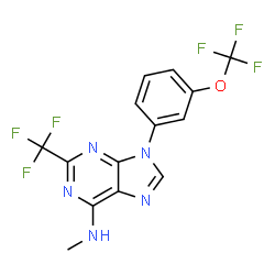 ChemSpider 2D Image | N-Methyl-9-[3-(trifluoromethoxy)phenyl]-2-(trifluoromethyl)-9H-purin-6-amine | C14H9F6N5O
