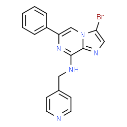 ChemSpider 2D Image | 3-Bromo-6-phenyl-N-(4-pyridinylmethyl)imidazo[1,2-a]pyrazin-8-amine | C18H14BrN5
