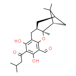 ChemSpider 2D Image | (1S,2S,11R,13R)-6,8-Dihydroxy-2,14,14-trimethyl-7-(3-methylbutanoyl)-3-oxatetracyclo[11.1.1.0~2,11~.0~4,9~]pentadeca-4,6,8-triene-5-carbaldehyde | C23H30O5