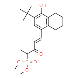 ChemSpider 2D Image | Dimethyl {(4E)-5-[4-hydroxy-3-(2-methyl-2-propanyl)-5,6,7,8-tetrahydro-1-naphthalenyl]-3-oxo-4-penten-2-yl}phosphonate | C21H31O5P