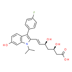 ChemSpider 2D Image | (3R,5S,6E)-7-[3-(4-Fluorophenyl)-6-hydroxy-1-isopropyl-1H-indol-2-yl]-3,5-dihydroxy-6-heptenoic acid | C24H26FNO5