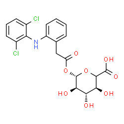 ChemSpider 2D Image | (5xi)-1-O-({2-[(2,6-Dichlorophenyl)amino]phenyl}acetyl)-beta-D-xylo-hexopyranuronic acid | C20H19Cl2NO8