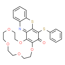 ChemSpider 2D Image | 15-(Phenylsulfanyl)-2,3,5,6,8,9,11,12-octahydro-14H-[1,4,7,10,13]pentaoxacyclopentadecino[2,3-a]phenothiazin-14-one | C26H25NO6S2