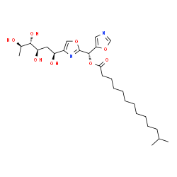 ChemSpider 2D Image | (6S)-1,5-Dideoxy-6-C-{2-[(S)-[(12-methyltridecanoyl)oxy](1,3-oxazol-5-yl)methyl]-1,3-oxazol-4-yl}-D-arabino-hexitol | C27H44N2O8