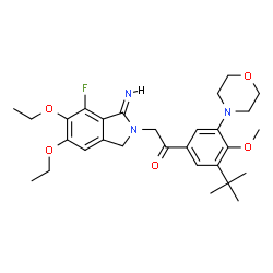 ChemSpider 2D Image | 2-[(1Z)-5,6-Diethoxy-7-fluoro-1-imino-1,3-dihydro-2H-isoindol-2-yl]-1-[4-methoxy-3-(2-methyl-2-propanyl)-5-(4-morpholinyl)phenyl]ethanone | C29H38FN3O5