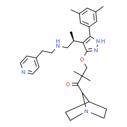 ChemSpider 2D Image | 1-(1-Azabicyclo[2.2.1]hept-7-yl)-3-({5-(3,5-dimethylphenyl)-4-[(2S)-1-{[2-(4-pyridinyl)ethyl]amino}-2-propanyl]-1H-pyrazol-3-yl}oxy)-2,2-dimethyl-1-propanone | C32H43N5O2