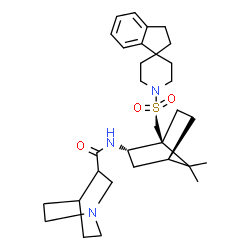 ChemSpider 2D Image | N-{(1S,2S,4R)-1-[(2,3-Dihydro-1'H-spiro[indene-1,4'-piperidin]-1'-ylsulfonyl)methyl]-7,7-dimethylbicyclo[2.2.1]hept-2-yl}quinuclidine-3-carboxamide | C31H45N3O3S