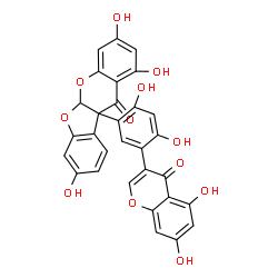 ChemSpider 2D Image | 10b-[5-(5,7-Dihydroxy-4-oxo-4H-chromen-3-yl)-2,4-dihydroxyphenyl]-1,3,8-trihydroxy-5a,10b-dihydro-11H-[1]benzofuro[2,3-b]chromen-11-one | C30H18O12