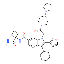 ChemSpider 2D Image | 3-Cyclohexyl-2-(3-furyl)-N-[1-(methylcarbamoyl)cyclobutyl]-1-{2-oxo-2-[4-(1-pyrrolidinyl)-1-piperidinyl]ethyl}-1H-indole-6-carboxamide | C36H47N5O4