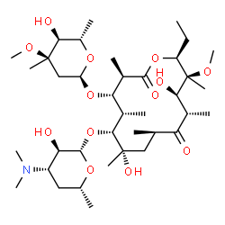 ChemSpider 2D Image | (3R,4S,5S,6R,7S,9R,11S,12R,13S,14S)-6-{[(2S,3R,4S,6R)-4-(Dimethylamino)-3-hydroxy-6-methyltetrahydro-2H-pyran-2-yl]oxy}-14-ethyl-7,12-dihydroxy-4-{[(2R,4R,5S,6S)-5-hydroxy-4-methoxy-4,6-dimethyltetrah
ydro-2H-pyran-2-yl]oxy}-13-methoxy-3,5,7,9,11,13-hexamethyloxacyclotetradecane-2,10-dione | C38H69NO13