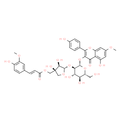 ChemSpider 2D Image | 5-Hydroxy-2-(4-hydroxyphenyl)-7-methoxy-4-oxo-4H-chromen-3-yl 2-O-[(2S,3R,4S)-3,4-dihydroxy-4-({[(2E)-3-(4-hydroxy-3-methoxyphenyl)-2-propenoyl]oxy}methyl)tetrahydro-2-furanyl]-beta-D-glucopyranoside | C37H38O18