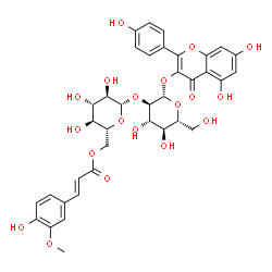 ChemSpider 2D Image | 5,7-Dihydroxy-2-(4-hydroxyphenyl)-4-oxo-4H-chromen-3-yl 2-O-{6-O-[(2E)-3-(4-hydroxy-3-methoxyphenyl)-2-propenoyl]-beta-D-glucopyranosyl}-beta-D-glucopyranoside | C37H38O19