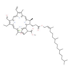 ChemSpider 2D Image | Magnesium (3S,4S)-14-ethyl-13-formyl-21-(methoxycarbonyl)-4,8,18-trimethyl-3-(3-oxo-3-{[(2Z)-3,7,11,15-tetramethyl-2-hexadecen-1-yl]oxy}propyl)-9-vinyl-23,25-didehydro-4,21-dihydro-3H-phorbin-23-id-20
-olate | C55H70MgN4O6