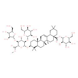 ChemSpider 2D Image | methyl (2S,3S,4S,5R,6R)-6-[[(3S,4aR,6aR,6bS,8aS,12aS,14aR,14bR)-4,4,6a,6b,11,11,14b-heptamethyl-8a-[(2S,3R,4S,5S,6R)-3,4,5-trihydroxy-6-(hydroxymethyl)tetrahydropyran-2-yl]oxycarbonyl-1,2,3,4a,5,6,7,8,9,10,12,12a,14,14a-tetradecahydropicen-3-yl]oxy]-3-[(2R,3S,4S,5R)-3,4-dihydroxy-5-(hydroxymethyl)tetrahydrofuran-2-yl]oxy-4-hydroxy-5-[(2S,3R,4S,5S,6R)-3,4,5-trihydroxy-6-(hydroxymethyl)tetrahydropyran-2-yl]oxy-tetrahydropyran-2-carboxylate | C54H86O23