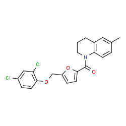 ChemSpider 2D Image | {5-[(2,4-Dichlorophenoxy)methyl]-2-furyl}(6-methyl-3,4-dihydro-1(2H)-quinolinyl)methanone | C22H19Cl2NO3