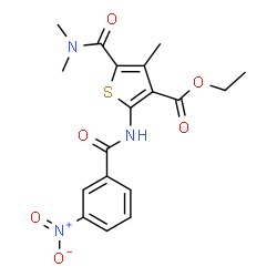 ChemSpider 2D Image | Ethyl 5-(dimethylcarbamoyl)-4-methyl-2-[(3-nitrobenzoyl)amino]-3-thiophenecarboxylate | C18H19N3O6S