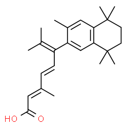 ChemSpider 2D Image | (2E,4E)-3,7-Dimethyl-6-(3,5,5,8,8-pentamethyl-5,6,7,8-tetrahydro-2-naphthalenyl)-2,4,6-octatrienoic acid | C25H34O2