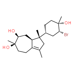 ChemSpider 2D Image | (3S,3aS,5S,6R)-3-[(1R,3R,4S)-3-Bromo-4-hydroxy-4-methylcyclohexyl]-1,3,6-trimethyl-2,3,3a,4,5,6,7,8-octahydro-5,6-azulenediol | C20H33BrO3