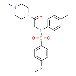 ChemSpider 2D Image | N-(4-Methylphenyl)-N-[2-(4-methyl-1-piperazinyl)-2-oxoethyl]-4-(methylsulfanyl)benzenesulfonamide | C21H27N3O3S2