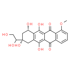 ChemSpider 2D Image | (8S,10S)-8-(1,2-Dihydroxyethyl)-6,8,10,11-tetrahydroxy-1-methoxy-7,8,9,10-tetrahydro-5,12-tetracenedione | C21H20O9
