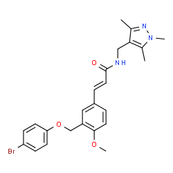 ChemSpider 2D Image | (2E)-3-{3-[(4-Bromophenoxy)methyl]-4-methoxyphenyl}-N-[(1,3,5-trimethyl-1H-pyrazol-4-yl)methyl]acrylamide | C24H26BrN3O3