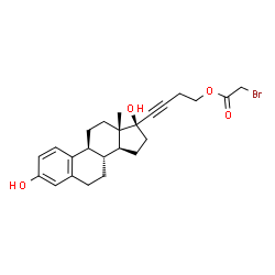 ChemSpider 2D Image | 4-[(8R,9S,13S,14S,17S)-3,17-Dihydroxy-13-methyl-7,8,9,11,12,13,14,15,16,17-decahydro-6H-cyclopenta[a]phenanthren-17-yl]-3-butyn-1-yl bromoacetate | C24H29BrO4