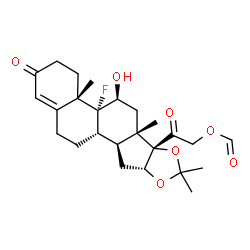 ChemSpider 2D Image | 2-[(4aS,4bR,5S,6aS,6bS,9aR,10aS,10bS)-4b-Fluoro-5-hydroxy-4a,6a,8,8-tetramethyl-2-oxo-2,3,4,4a,4b,5,6,6a,9a,10,10a,10b,11,12-tetradecahydro-6bH-naphtho[2',1':4,5]indeno[1,2-d][1,3]dioxol-6b-yl]-2-oxoe
thyl formate | C25H33FO7
