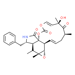 ChemSpider 2D Image | (1E,4S,6R,7E,11aS,14S,14aS,15aR,16aS,16bS)-14-Benzyl-6-hydroxy-4,6,15,15a-tetramethyl-3,13,14,14a,15,15a,16a,16b-octahydro[1,3]dioxacyclotridecino[4,5-d]oxireno[f]isoindole-5,10,12(4H,6H)-trione | C28H33NO7