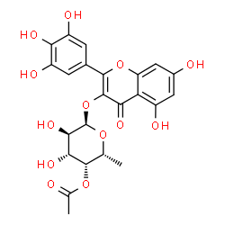 ChemSpider 2D Image | 5,7-Dihydroxy-4-oxo-2-(3,4,5-trihydroxyphenyl)-4H-chromen-3-yl 4-O-acetyl-6-deoxy-alpha-D-galactopyranoside | C23H22O13