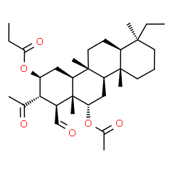 ChemSpider 2D Image | (1S,2S,3S,4aS,4bR,6aS,7S,10aS,10bR,12S,12aS)-12-Acetoxy-2-acetyl-7-ethyl-1-formyl-4b,7,10a,12a-tetramethyloctadecahydro-3-chrysenyl propionate | C32H50O6