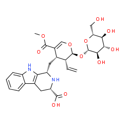 ChemSpider 2D Image | (1S,3S)-1-{[(2S,3R,4S)-2-(beta-D-Glucopyranosyloxy)-5-(methoxycarbonyl)-3-vinyl-3,4-dihydro-2H-pyran-4-yl]methyl}-2,3,4,9-tetrahydro-1H-beta-carboline-3-carboxylic acid | C28H34N2O11