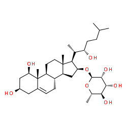 ChemSpider 2D Image | (1beta,3beta,16beta,22S)-1,3,22-Trihydroxycholest-5-en-16-yl 6-deoxy-alpha-L-mannopyranoside | C33H56O8