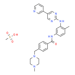 ChemSpider 2D Image | 4-[(4-Methyl-1-piperazinyl)methyl]-N-(4-methyl-3-{[5-(3-pyridinyl)-2-pyrimidinyl]amino}phenyl)benzamide methanesulfonate (1:1) | C30H35N7O4S