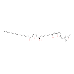 ChemSpider 2D Image | (5S)-3-({(2R,5R)-5-[(8R)-8-Hydroxy-8-{(2R,5R)-5-[(1R)-1-hydroxytridecyl]tetrahydro-2-furanyl}-2-oxooctyl]tetrahydro-2-furanyl}methyl)-5-methyl-2(5H)-furanone | C35H60O7