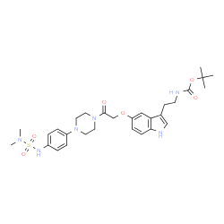 ChemSpider 2D Image | 2-Methyl-2-propanyl (2-{5-[2-(4-{4-[(dimethylsulfamoyl)amino]phenyl}-1-piperazinyl)-2-oxoethoxy]-1H-indol-3-yl}ethyl)carbamate | C29H40N6O6S