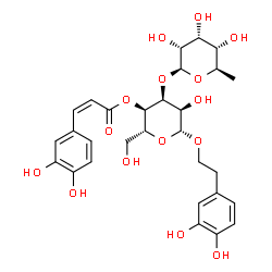 ChemSpider 2D Image | 2-(3,4-Dihydroxyphenyl)ethyl 3-O-(6-deoxy-beta-D-allopyranosyl)-4-O-[(2Z)-3-(3,4-dihydroxyphenyl)-2-propenoyl]-beta-D-allopyranoside | C29H36O15