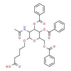 ChemSpider 2D Image | 5-[(2-Acetamido-3,4,6-tri-O-benzoyl-2-deoxyhexopyranosyl)oxy]pentanoic acid | C34H35NO11